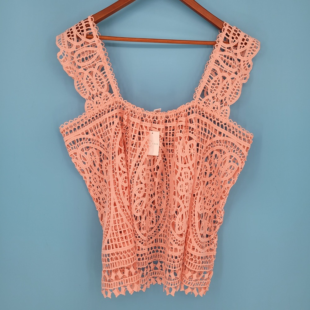 Est. 1946 Cato Pink Scalloped Strap Guipure Lace Overlay Crochet Crop Top Xl NWT